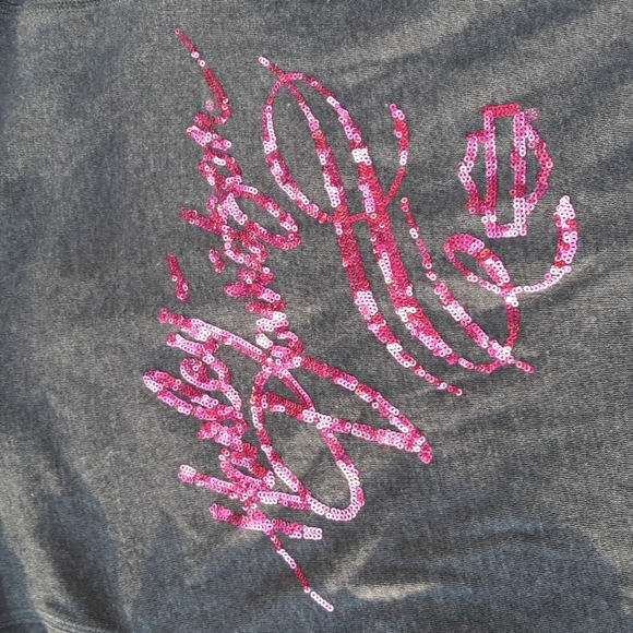 Harley Davidson Size XS Breast Cancer Awareness Grey Pink Sequin Hoodie - Picture 15 of 17